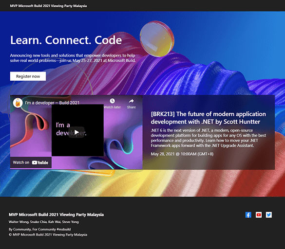 Build 2021 Viewing Party landing page screenshot